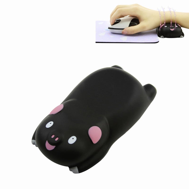 Sunffice Small Wrist Rest Mouse Pad, Mini Cute Pig Ergonomic Mousepad Memory Foam Design Pig Shape Wrist Support Pillow Rest Cushion Mat for Office Computer Laptop,Comfortable and Pain Relief(Black) - Image 1
